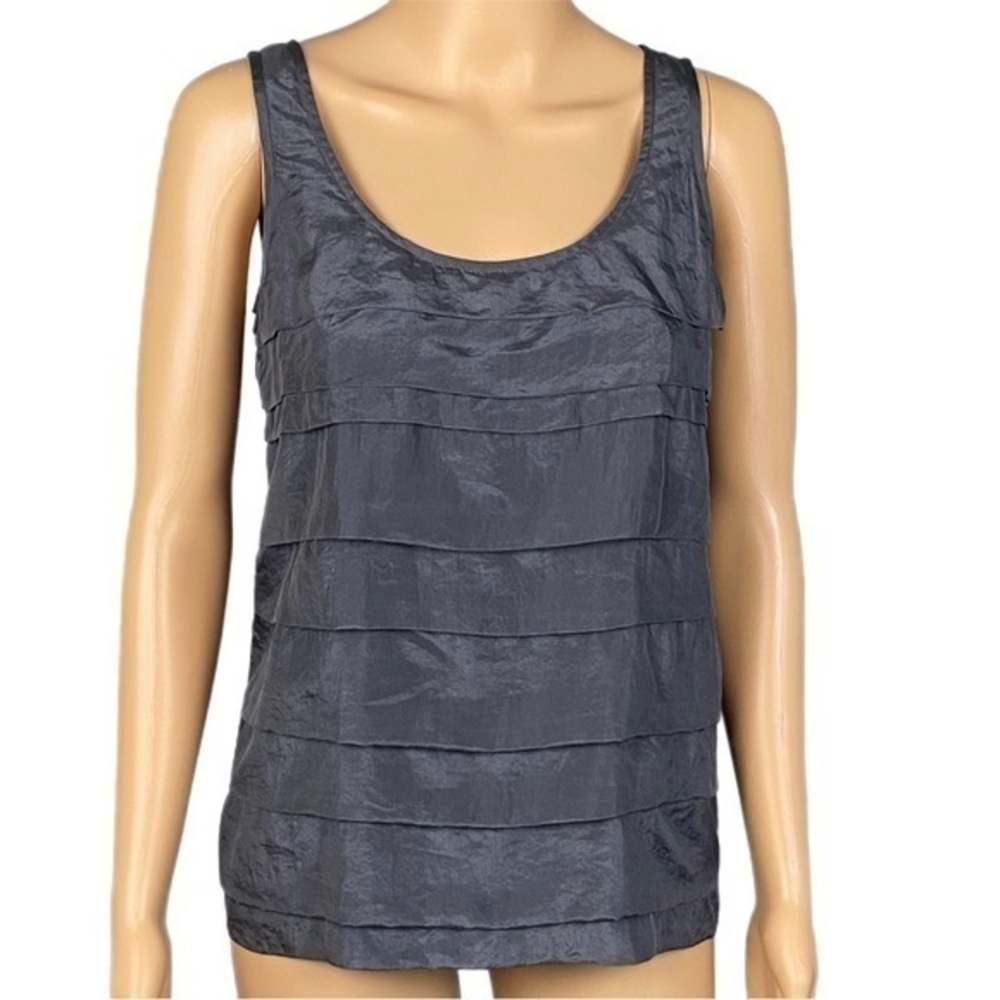 EILEEN FISHER dark grey 100% SILK multi-tiered tank top in size XS. EUC